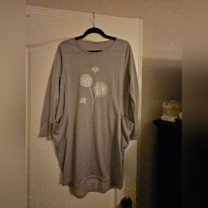 Women Dandelion Print With Sleeve Loose Casual T Shirt With Pockets Medium